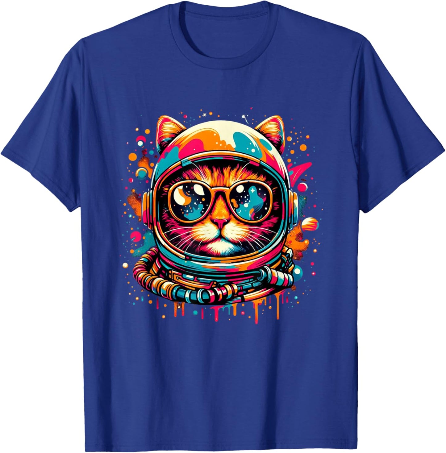 Space Cat Funny Cosmic Astronaut Cat Cute Retro Galaxy Cat Women Kids T-Shirt - T-Shirt | Royal