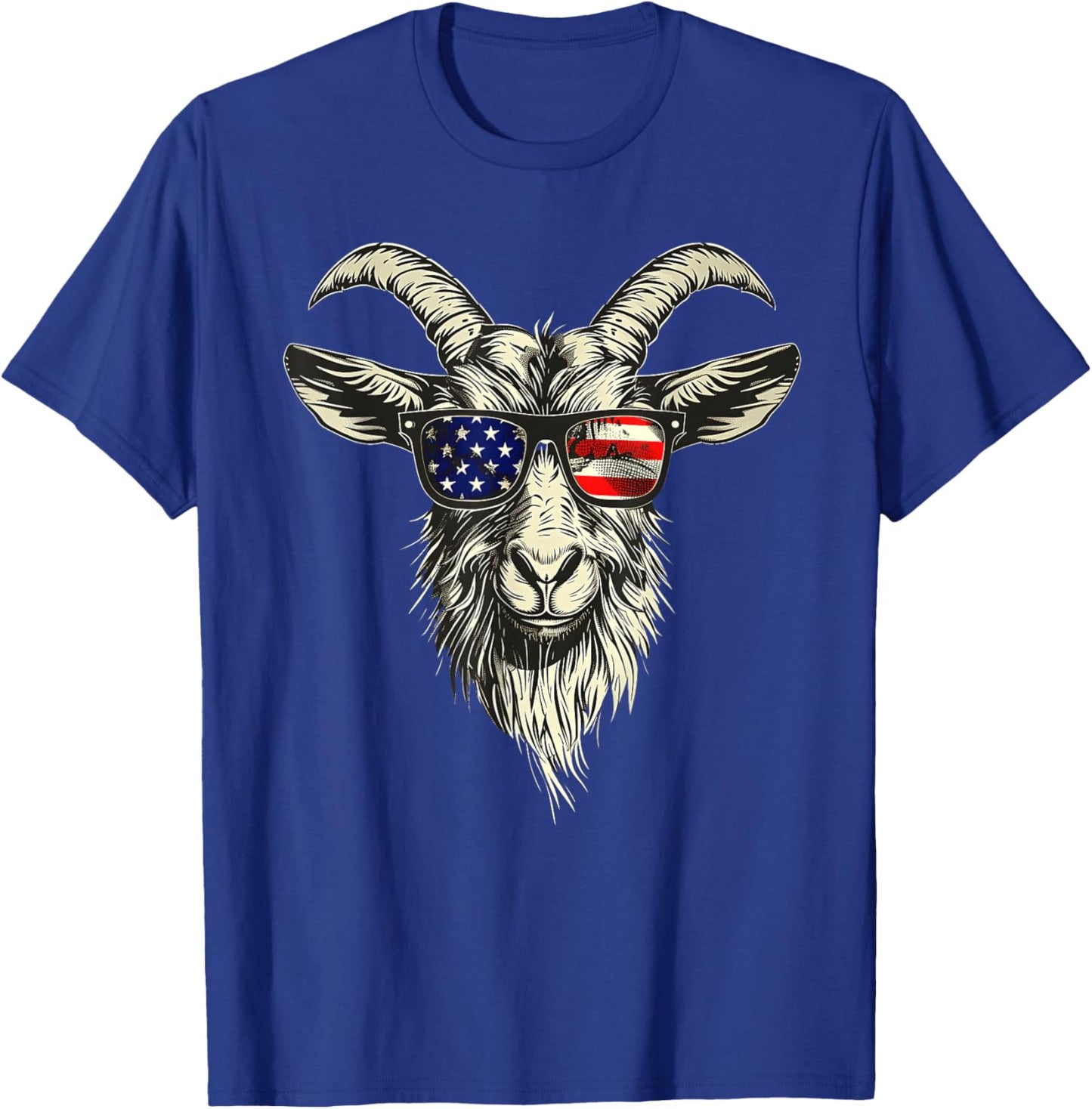 Cool Goat with Sunglasses and USA Flag T-Shirt - T-Shirt | Royal