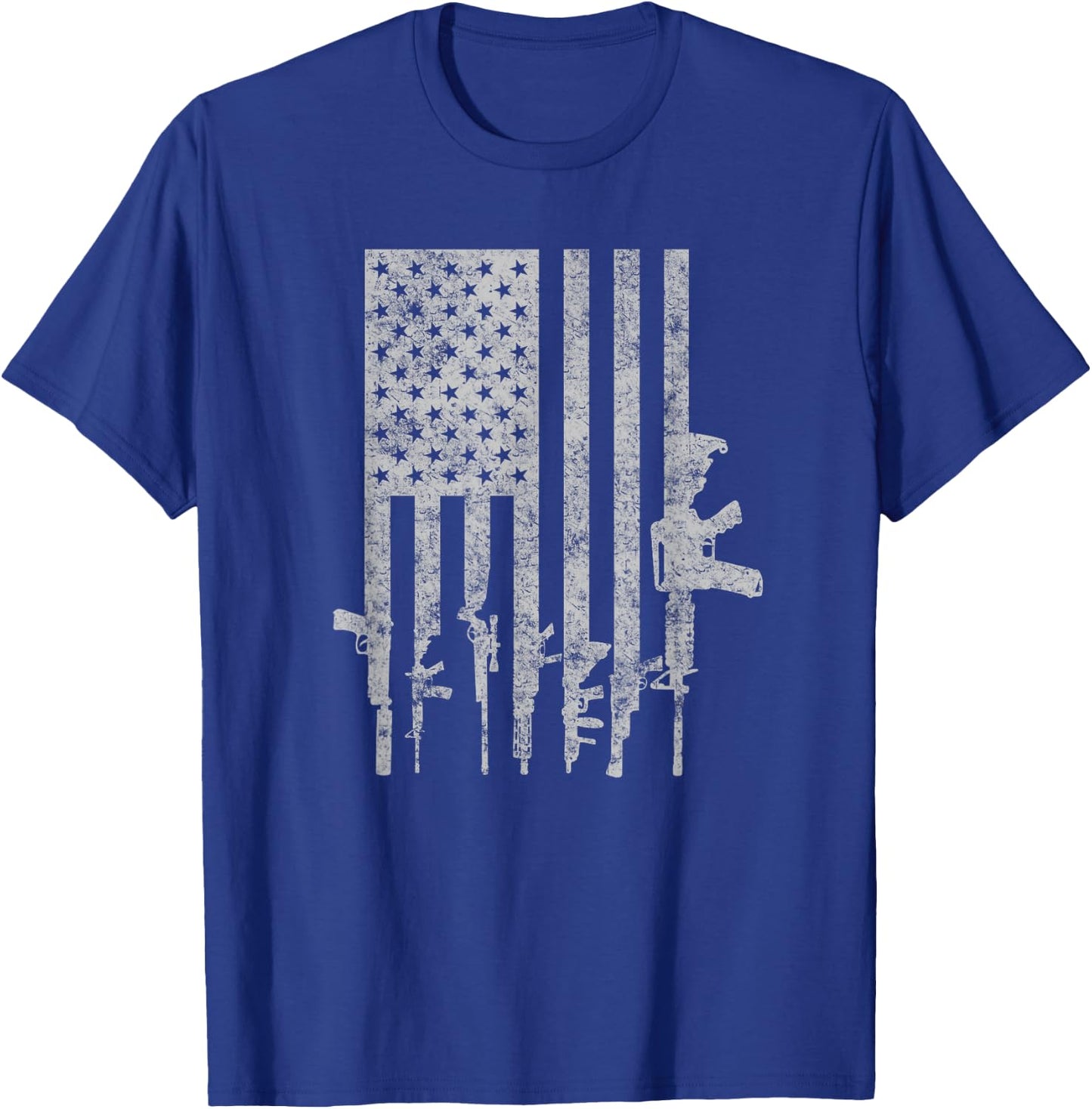 Distressed American Flag Guns Cool Pro Gun Top T-Shirt - T-Shirt | Royal
