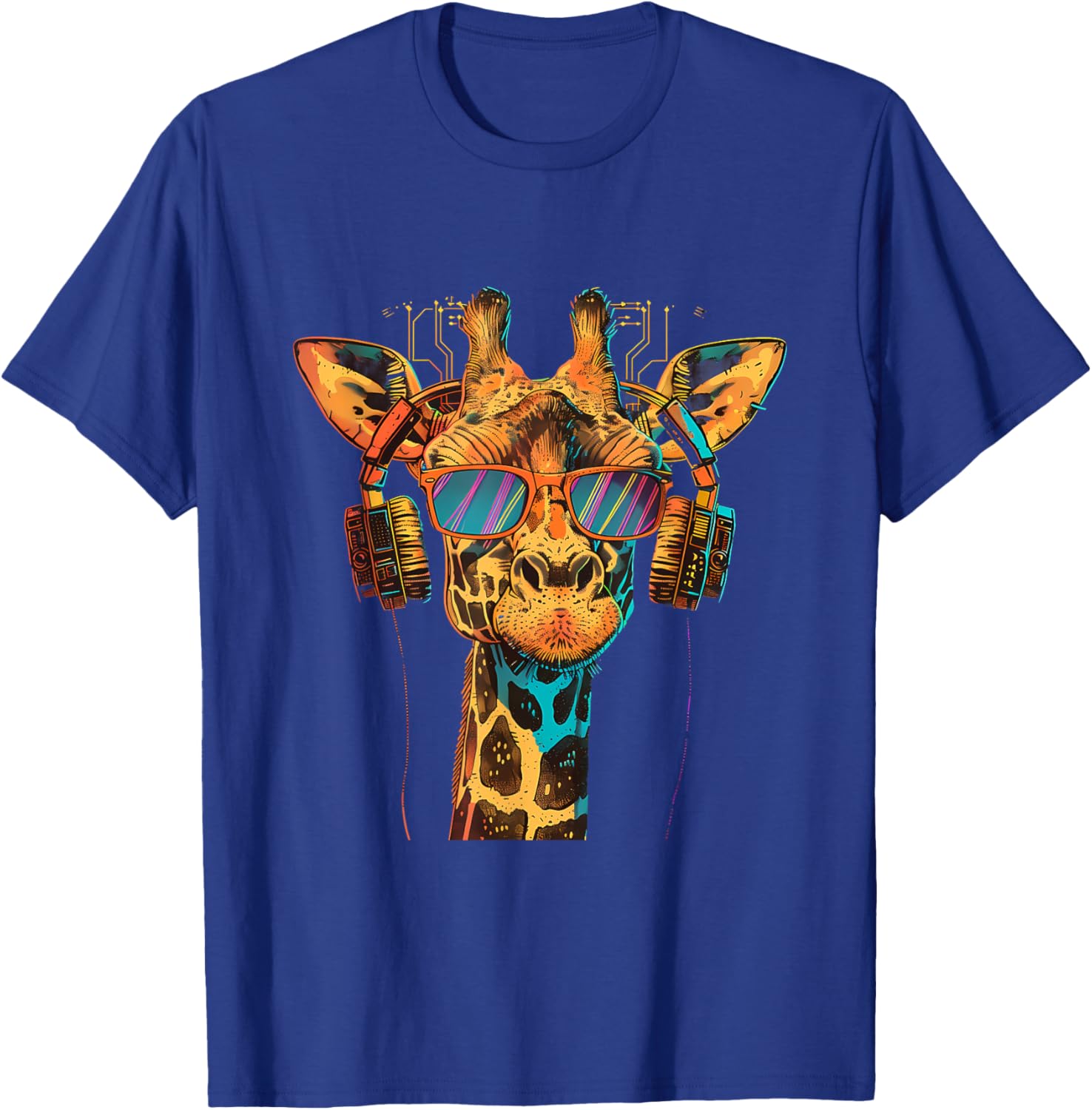 DJ Giraffe Dance Club Music Producer EDM Music Headphones T-Shirt - T-Shirt | Royal