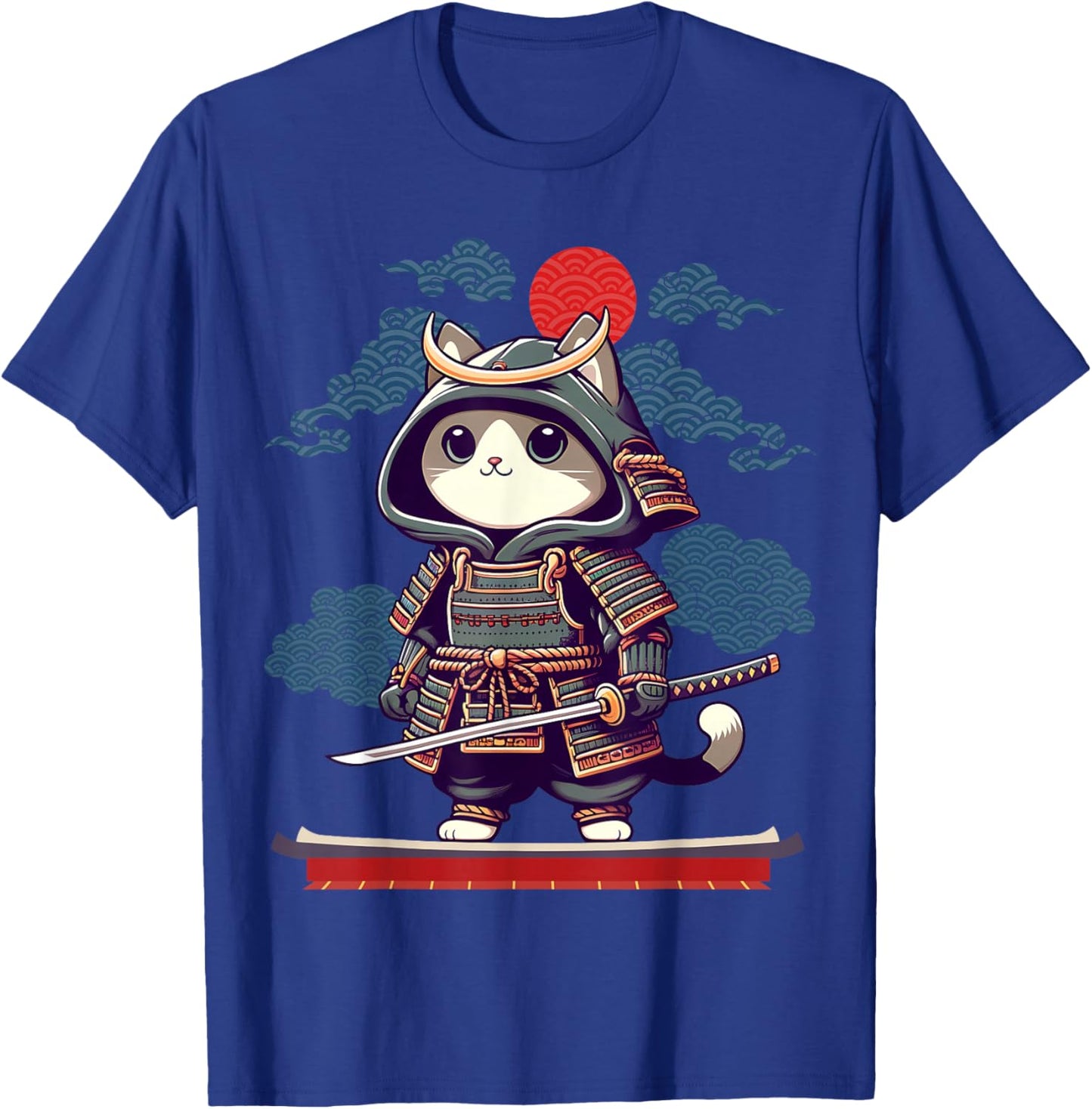 Japanese Samurai Cat Tattoo Kawaii Ninja Cat Anime Cute Kids T-Shirt - T-Shirt | Royal