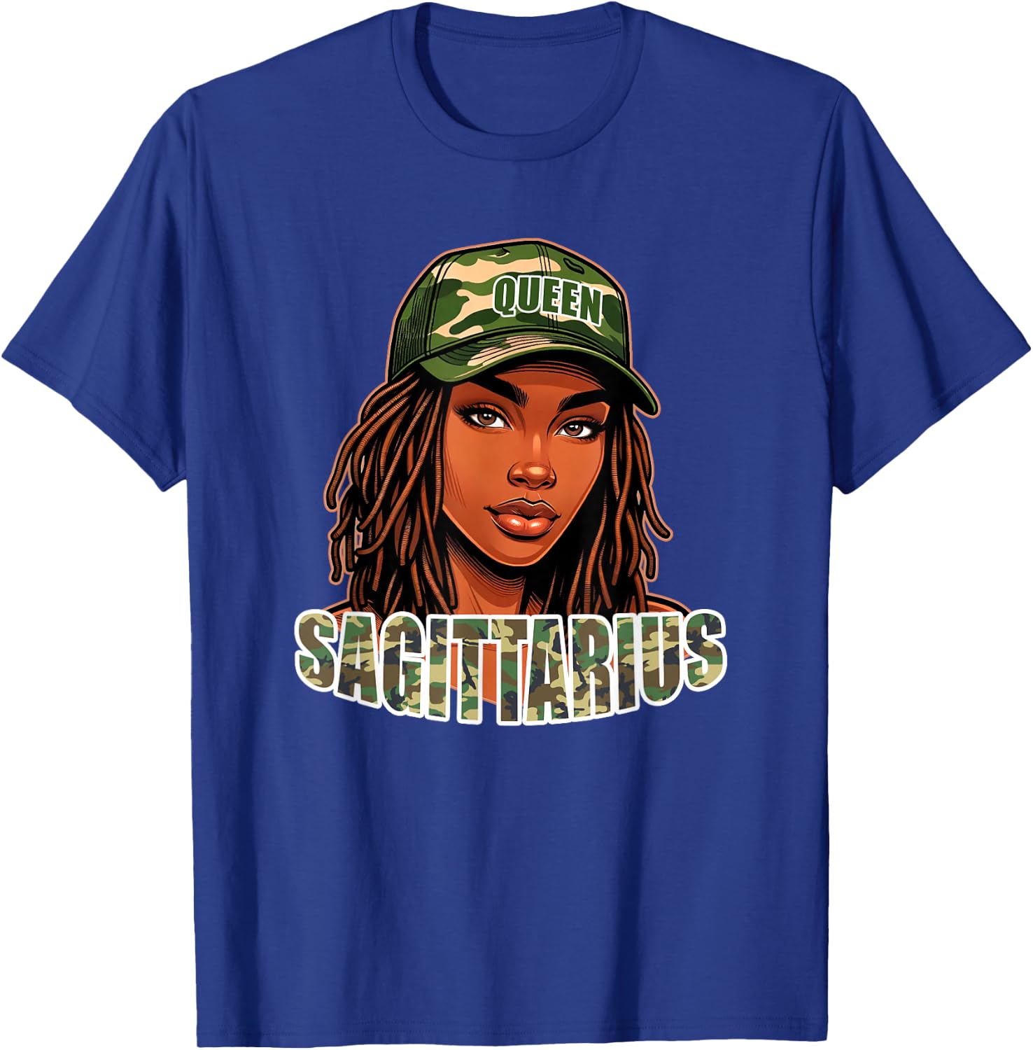 Sagittarius Queen Camo Hat Locs Birthday Black Woman T-Shirt - T-Shirt | Royal