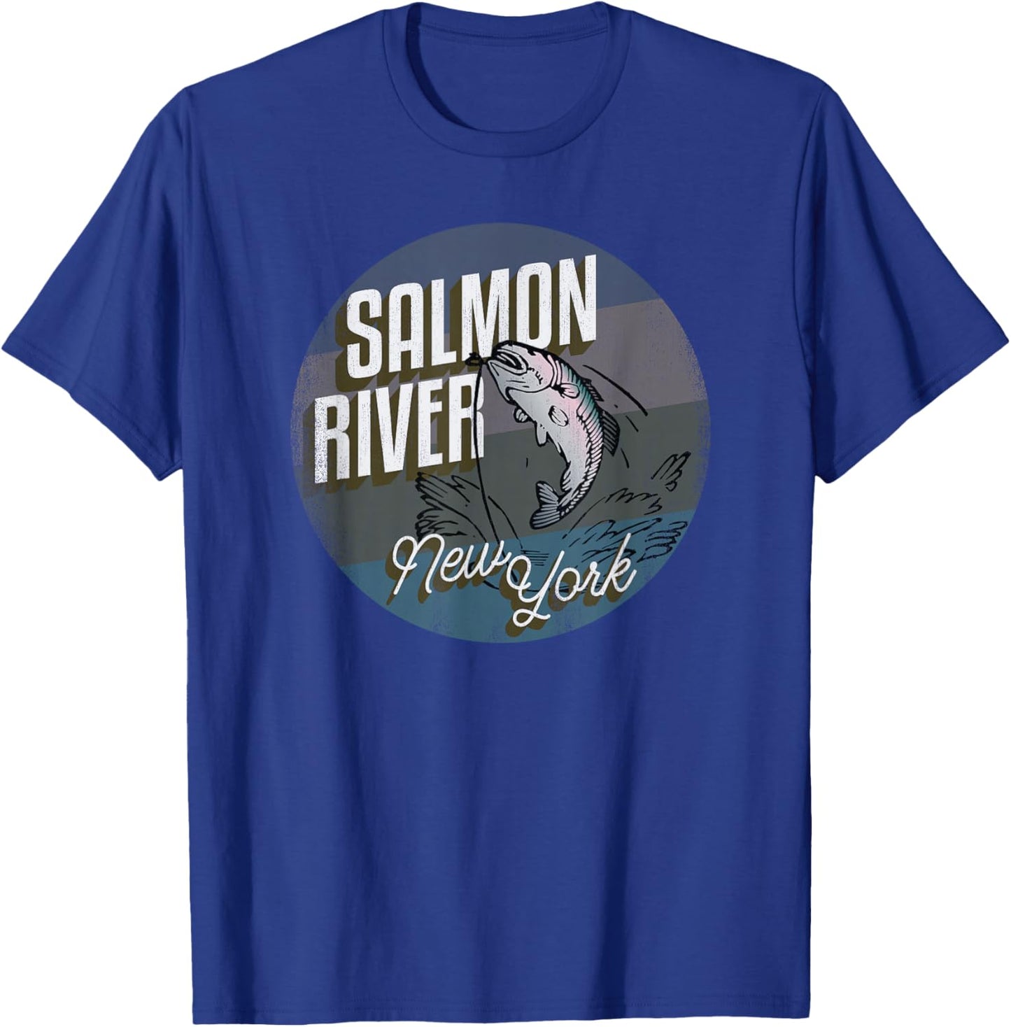 Salmon River NY Souvenir Fishing Vintage Style Salmon T-Shirt - T-Shirt | Royal