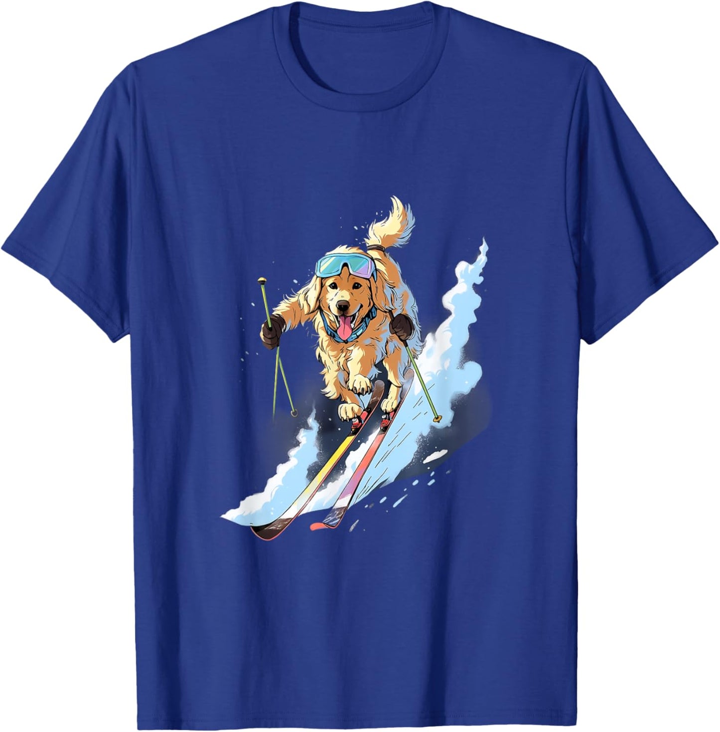 Golden Retriever Skiing Dog Skier Ski Winter Snow T-Shirt - T-Shirt | Royal