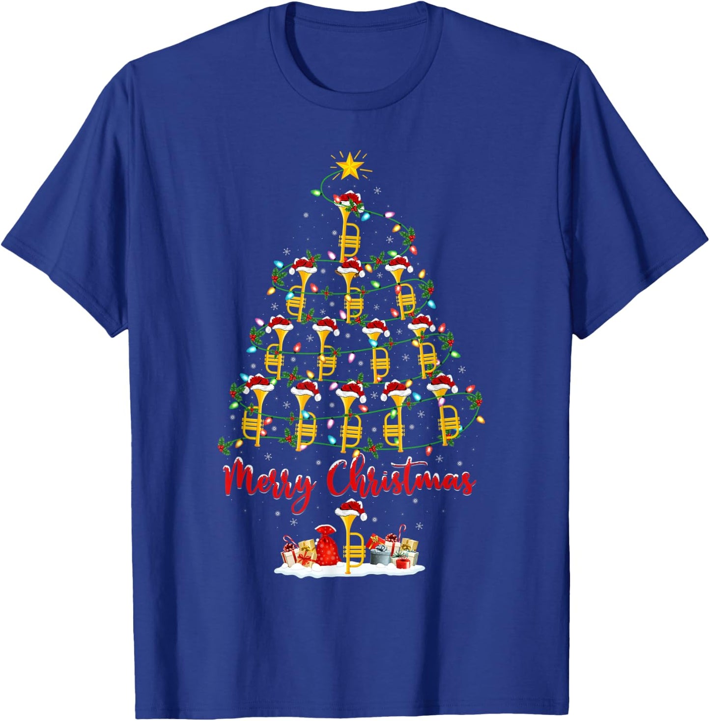 Trumpet Christmas Tree Lights Funny Trumpet Xmas T-Shirt - T-Shirt | Royal