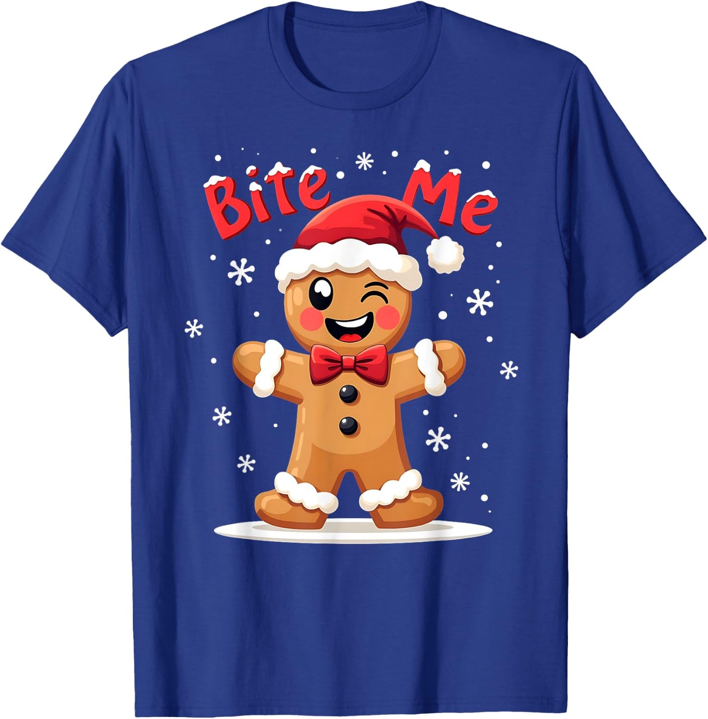 BITE ME Gingerbread Man Funny Sarcastic Christmas T-Shirt - T-Shirt | Royal