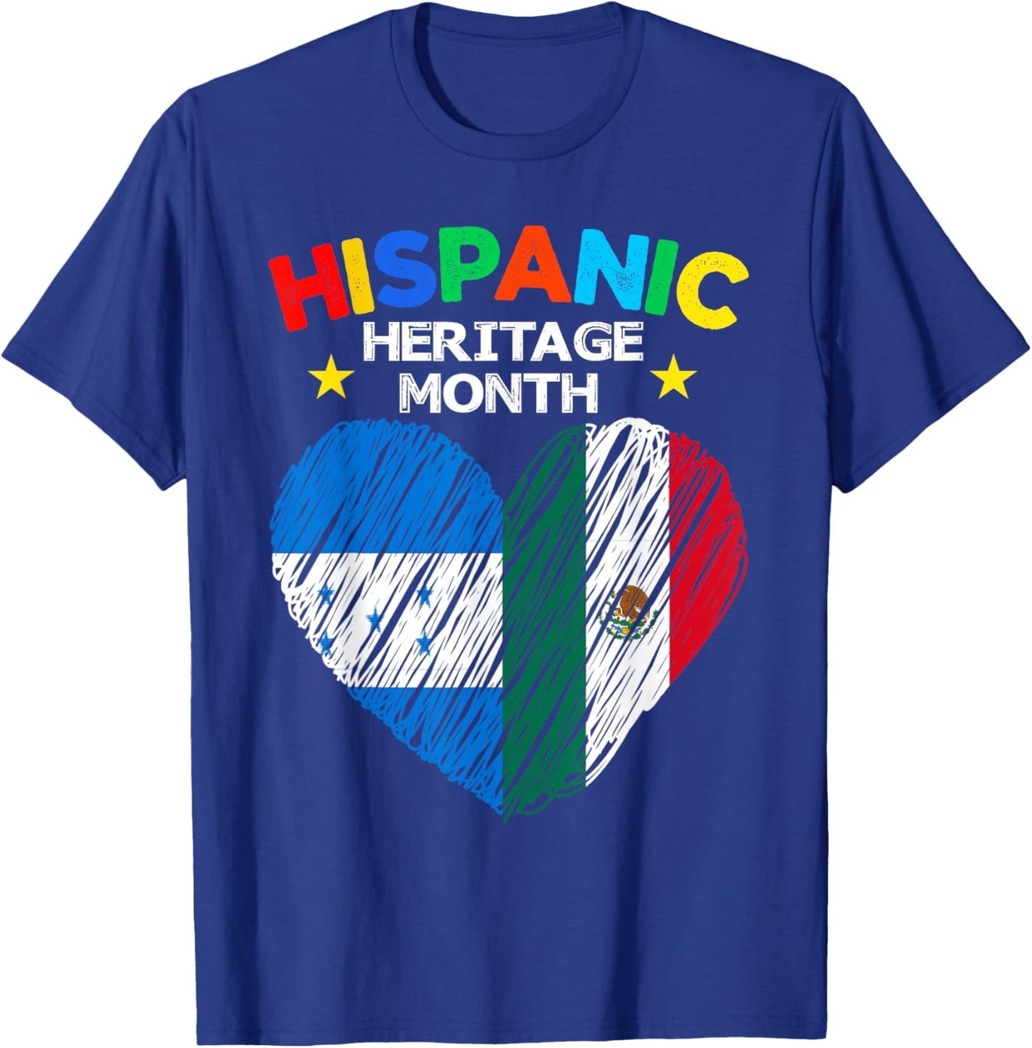 Honduras Mexico Flag Heart Latin Hispanic Heritage Month T-Shirt - T-Shirt | Royal