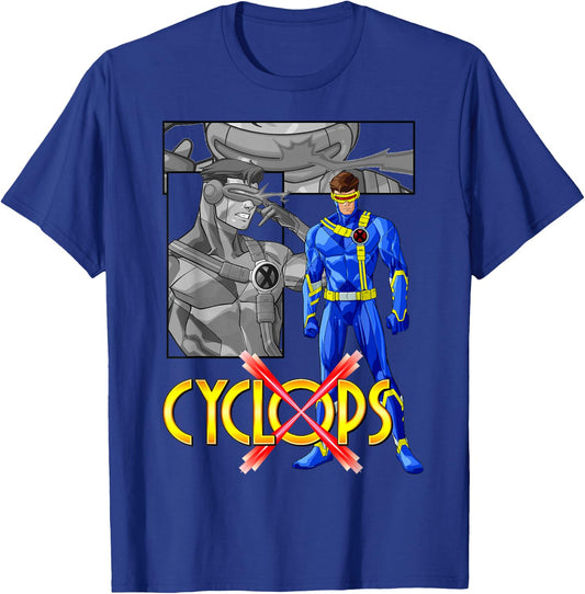 Marvel X-Men Cyclops Collage Panel Logo T-Shirt - T-Shirt | Royal