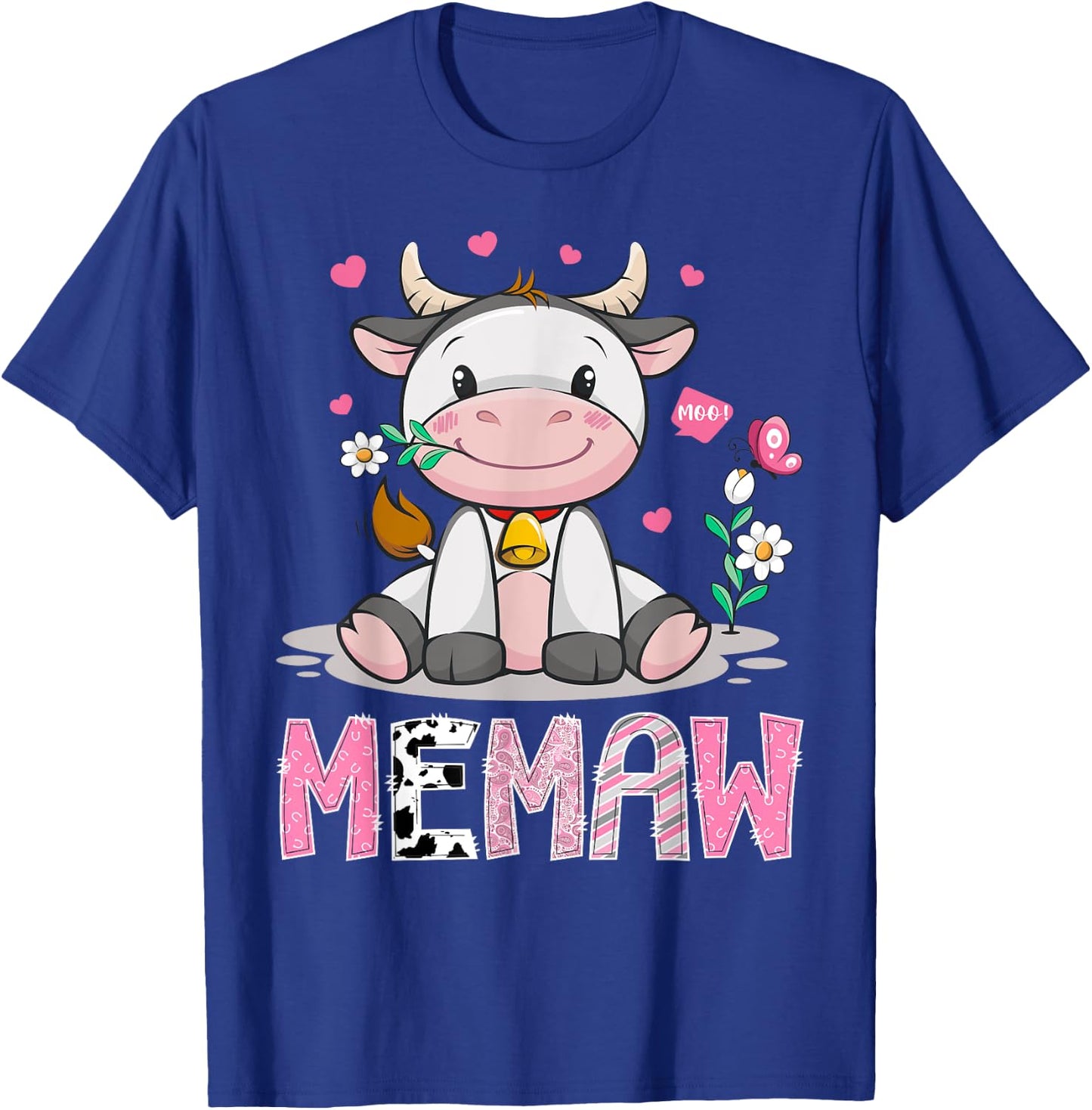 Memaw Cute Cow Moo Farmer Birthday Family Matching T-Shirt - T-Shirt | Royal