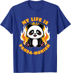 Cute Panda In Fire - My Life is Panda Monium Cartoon T-Shirt - T-Shirt | Royal