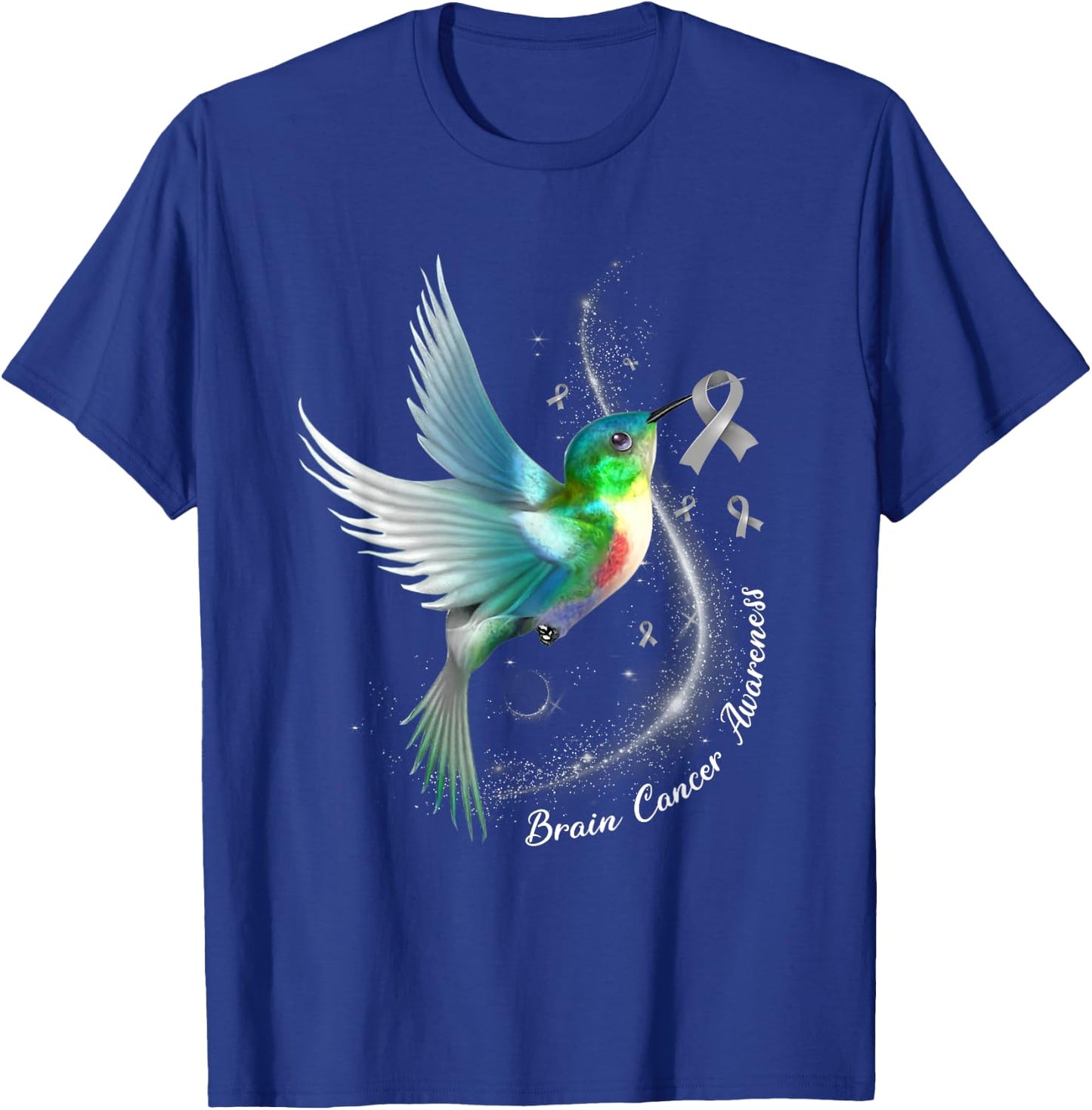Grey Ribbon Hummingbird Brain Cancer Awareness Month T-Shirt - T-Shirt | Royal