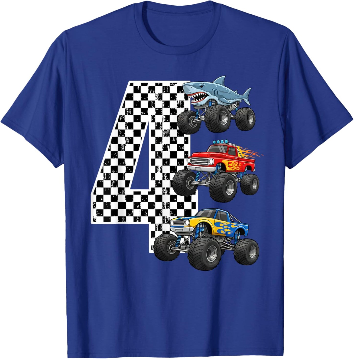 Birthday Monster Truck 4 Year Old Boys 4th Party T-Shirt - T-Shirt | Royal