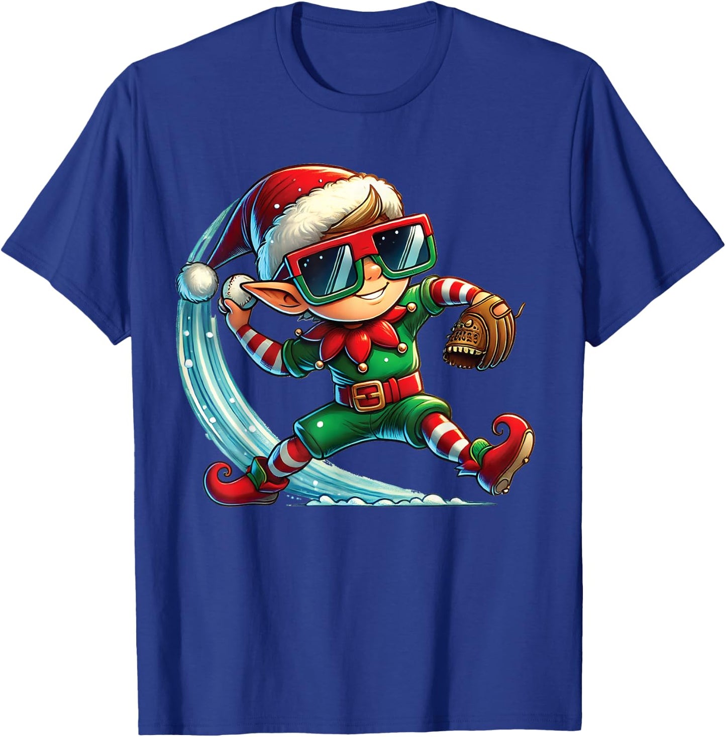 Elf Playing Baseball as Pitcher Boys Kids Teens Christmas T-Shirt - T-Shirt | Royal