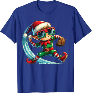 Elf Playing Baseball as Pitcher Boys Kids Teens Christmas T-Shirt - T-Shirt | Royal