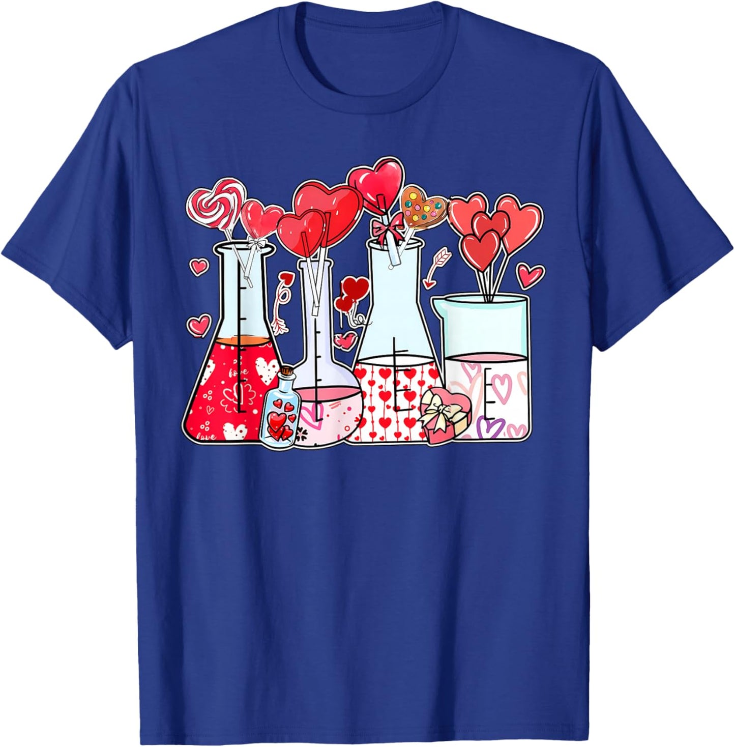 Beaker Test Tube Heart Laboratory Valentines Science Teacher T-Shirt - T-Shirt | Royal