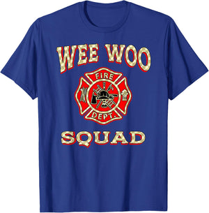 Wee WOO Squad Funny Firefighter Badge Marshal Fire Truck T-Shirt - T-Shirt | Royal