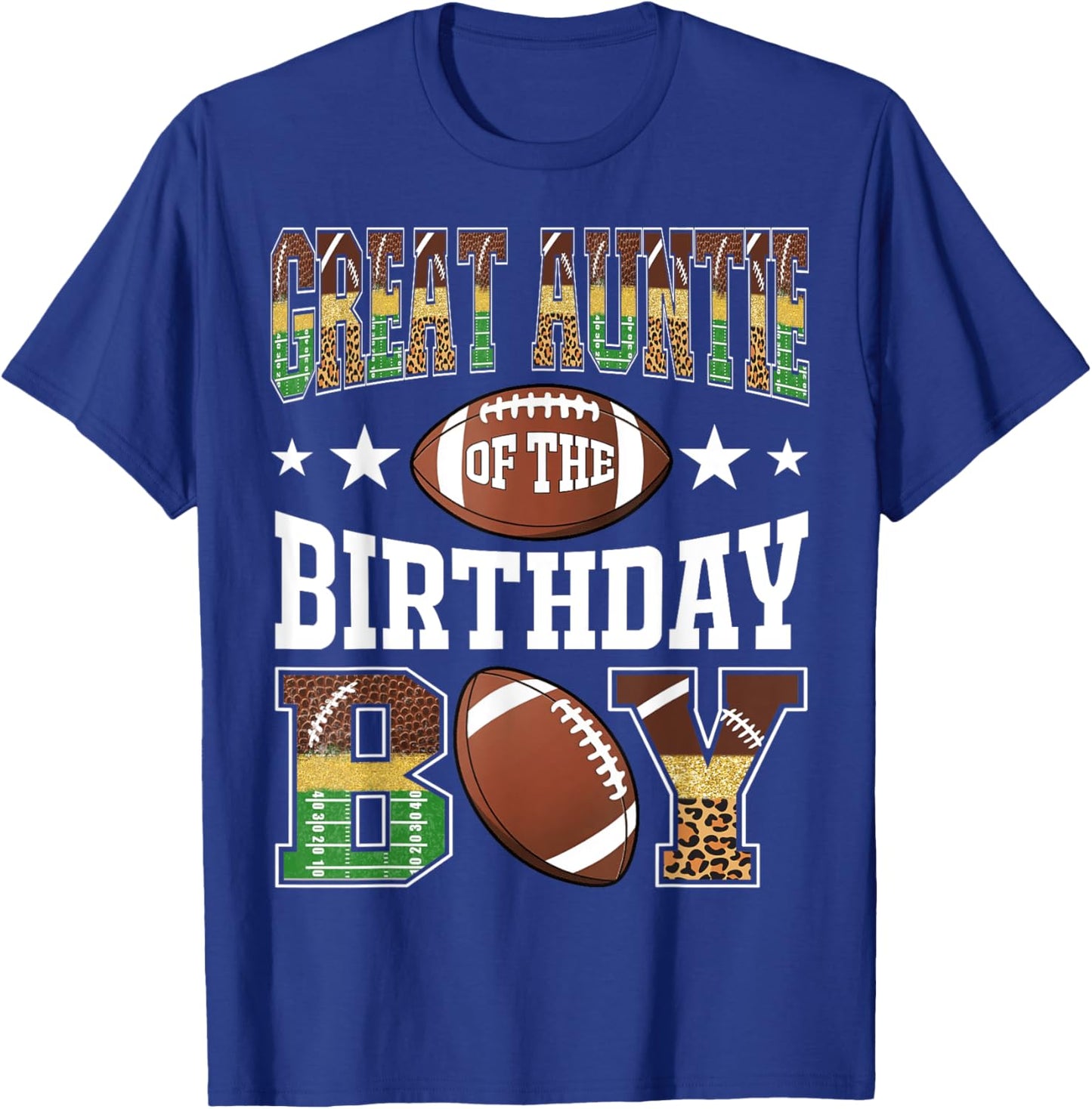 Great Auntie Of The Birthday Boy Football Leopard Game Day T-Shirt - T-Shirt | Royal
