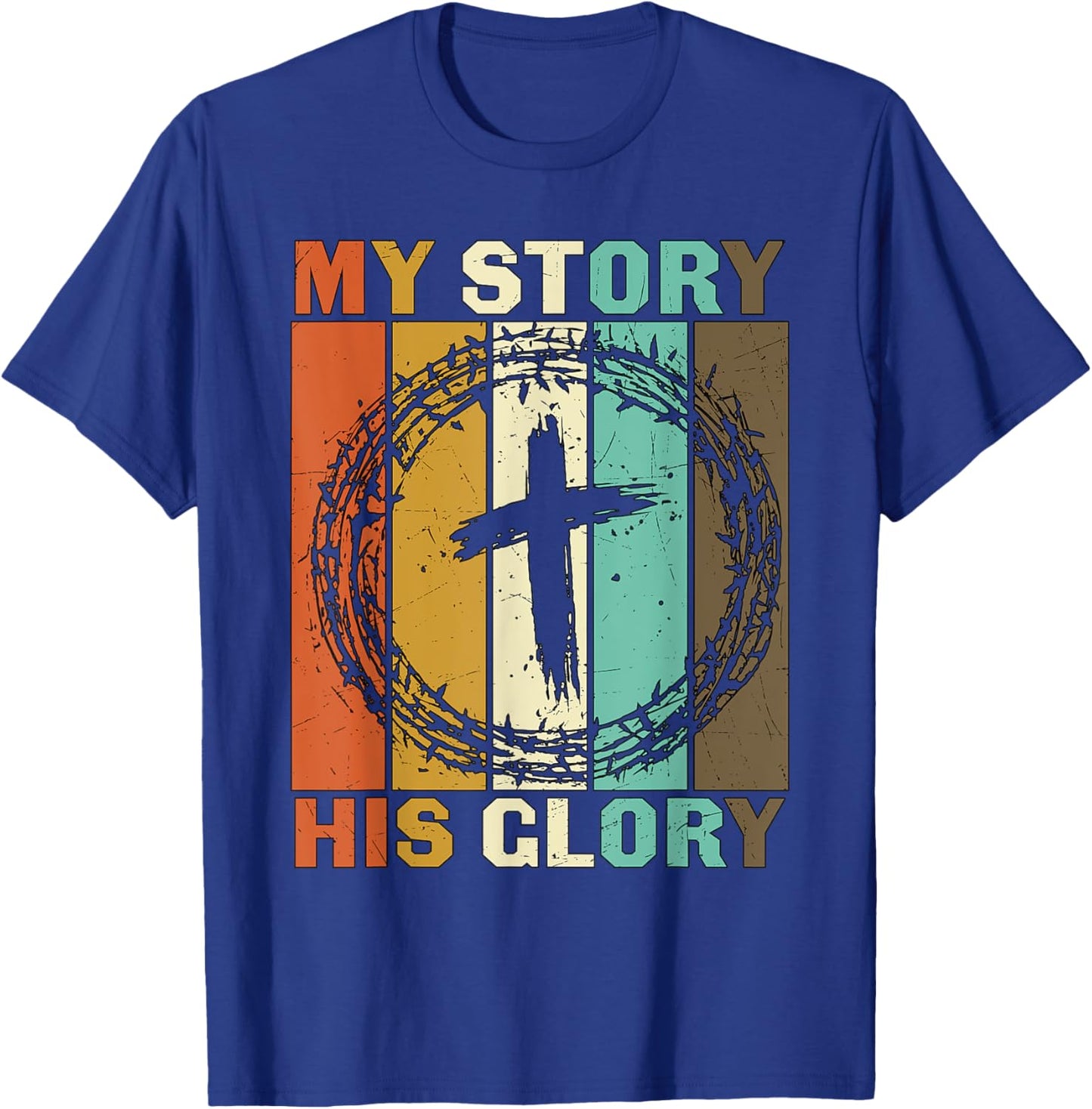 Vintage My Story His Glory Inspirational Christian Cross T-Shirt - T-Shirt | Royal