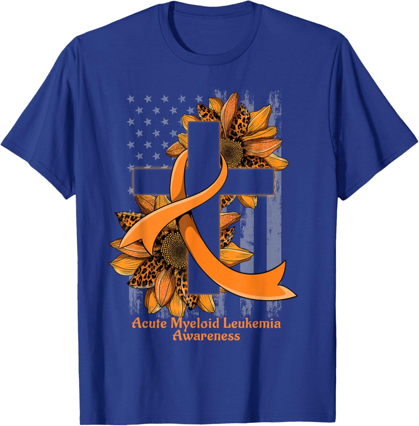 Sunflower Christian Cross Acute Myeloid Leukemia Awareness T-Shirt - T-Shirt | Royal