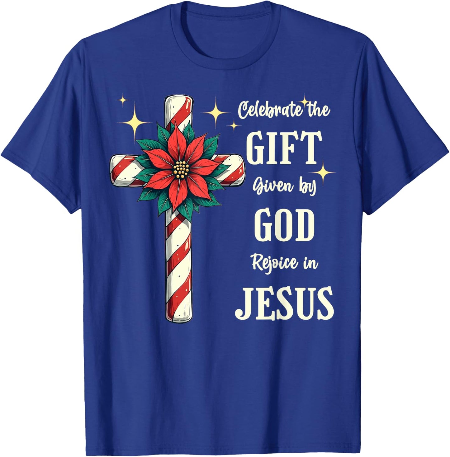 Celebrate Jesus Birth Christian Christmas Candy Cane Cross T-Shirt - T-Shirt | Royal