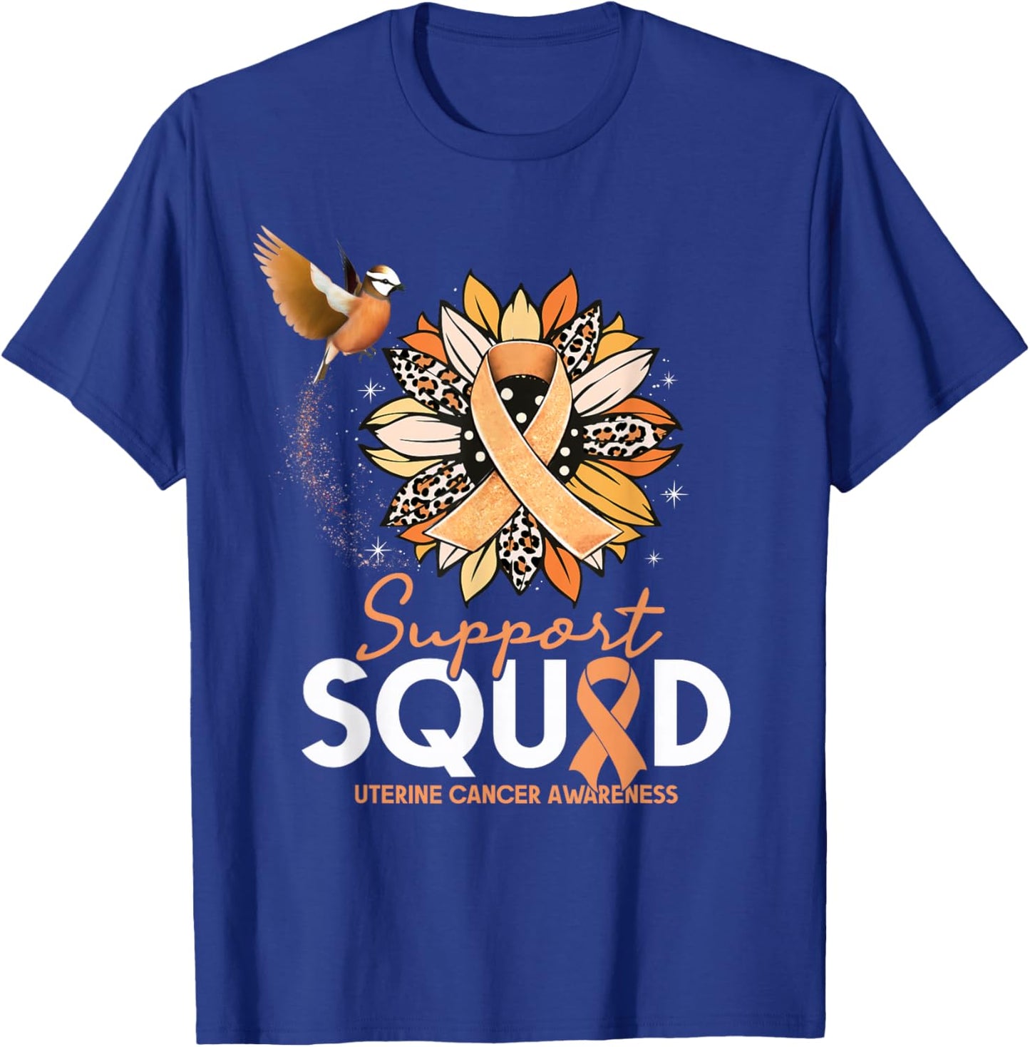 Support Squad Sunflower Hummingbird Uterine Cancer Awareness T-Shirt - T-Shirt | Royal