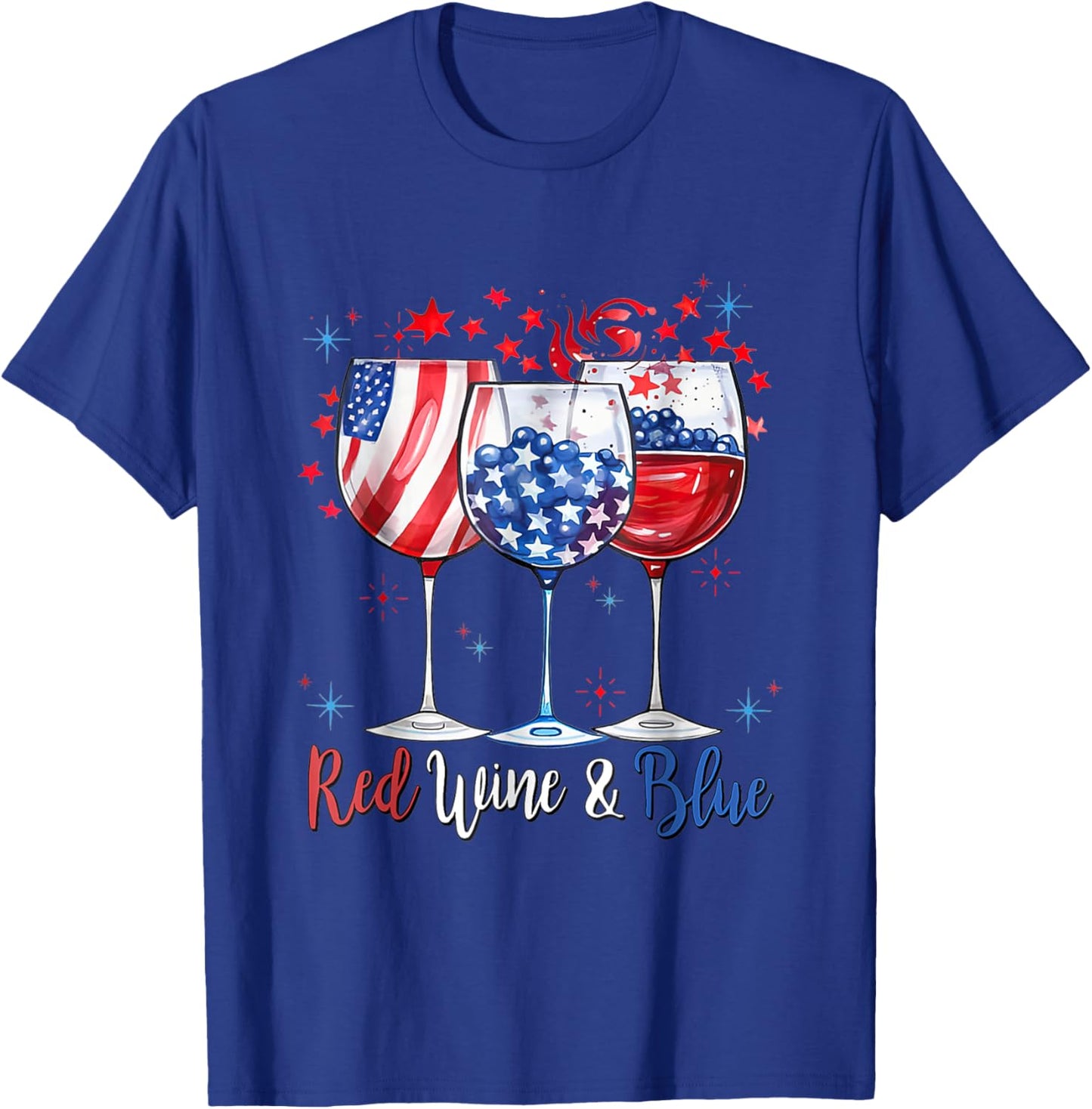 Red Wine & Blue 4th Of July Wine Glasses American Flag Men T-Shirt - T-Shirt | Royal