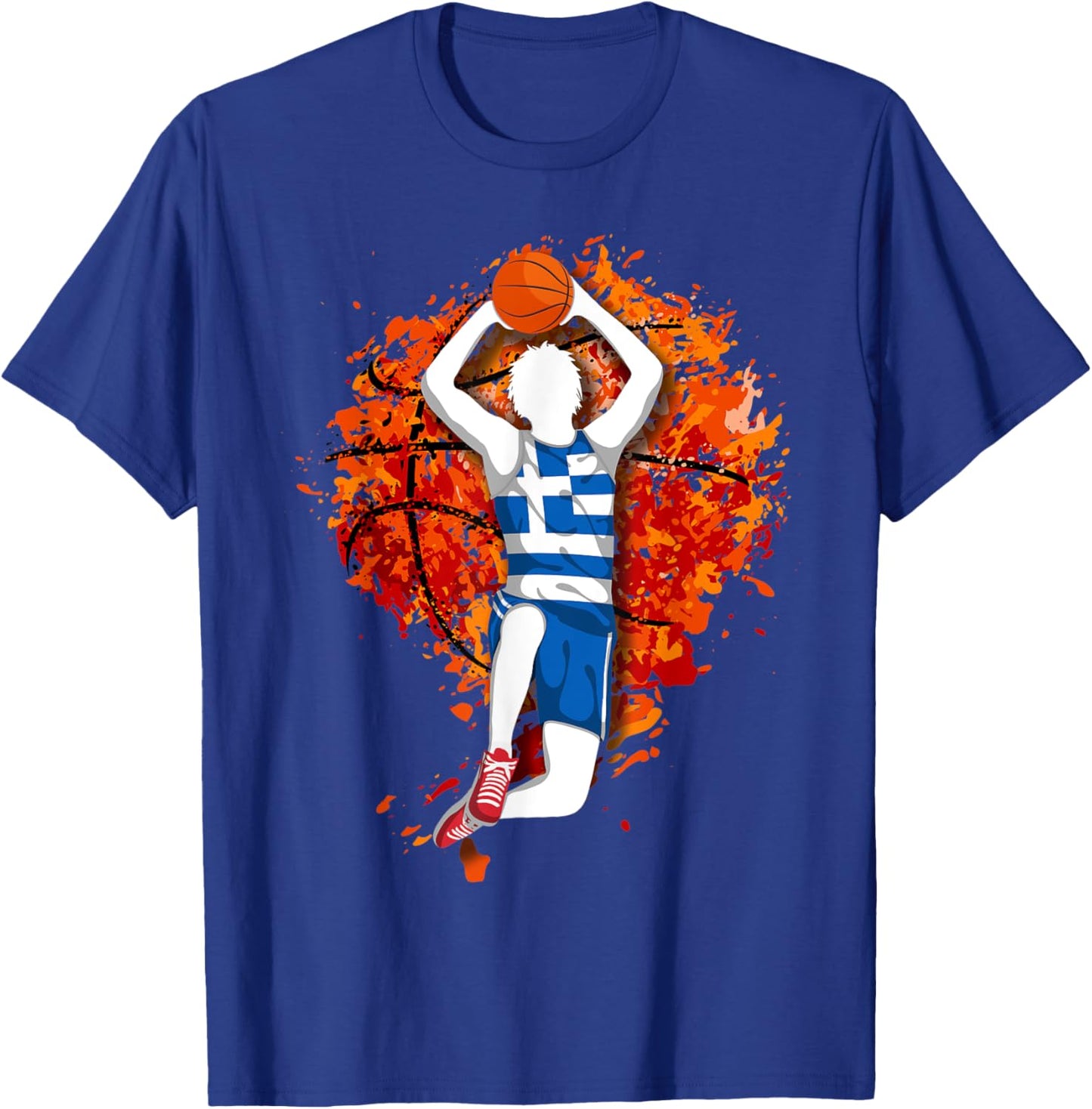 Greece Basketball Greek National Flag Mid Air Slam Dunk T-Shirt - T-Shirt | Royal