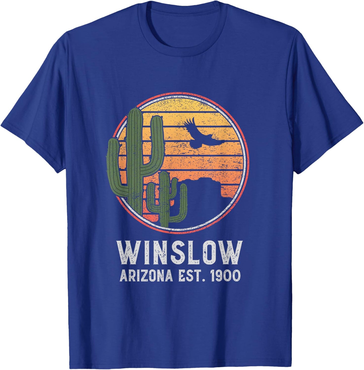 Winslow Arizona Retro Cactus and Sun T-Shirt - T-Shirt | Royal