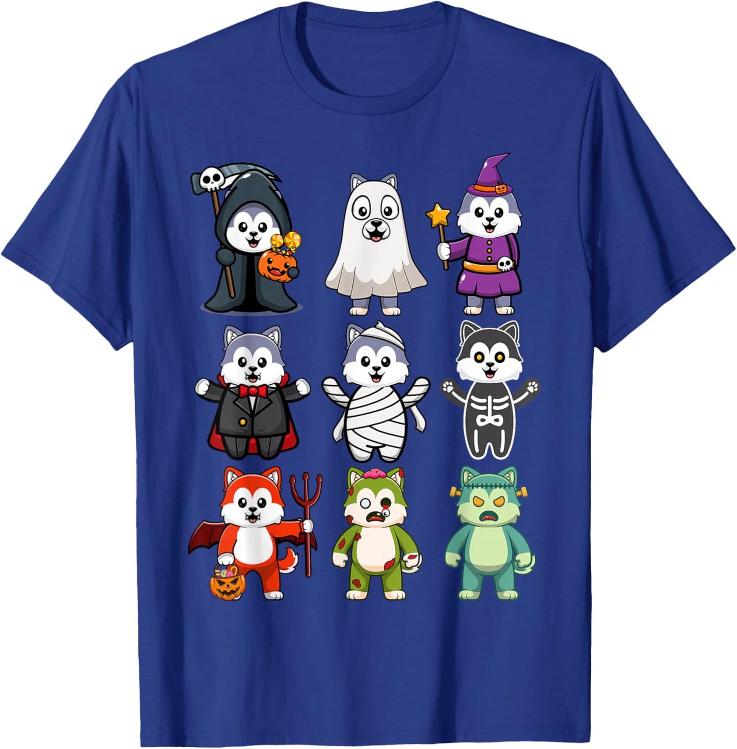 Husky Dog Spooky Boo-Jee Horror Pumpkin Husky Halloween T-Shirt - T-Shirt | Royal