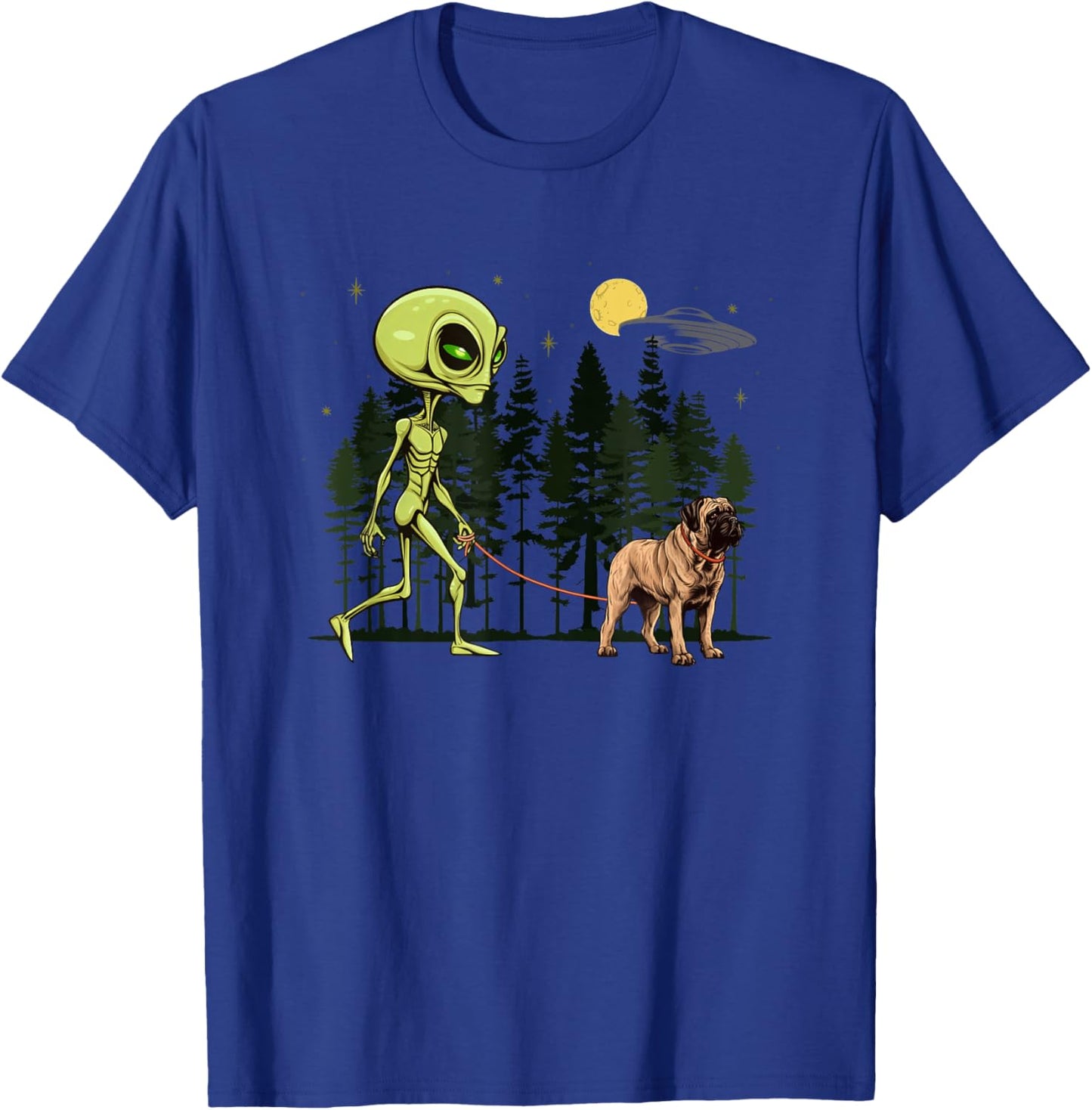Funny English Mastiff Alien Walking UFO Pet Dog Mom Dad T-Shirt - T-Shirt | Royal