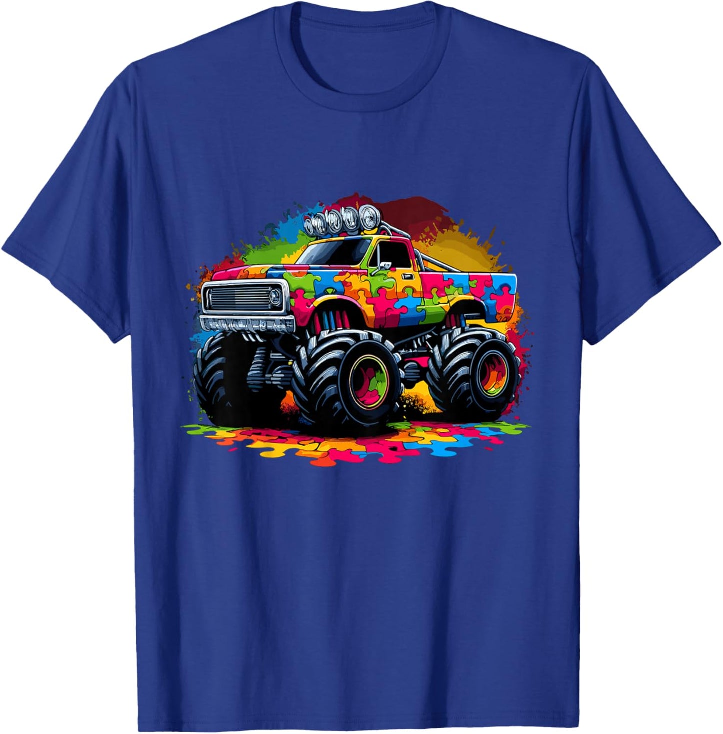 Autism Awareness Puzzle Monster Truck Autism T-Shirt - T-Shirt | Royal