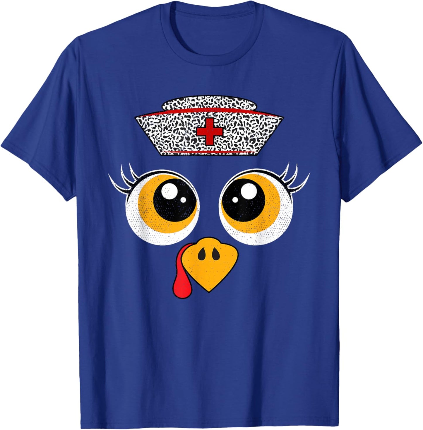 Thanksgiving Scrub Tops Women Turkey Face Nurse Holiday T-Shirt - T-Shirt | Royal