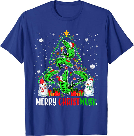 Merry Christmas Musky Funny Santa Musky Fishes As Xmas Tree T-Shirt - T-Shirt | Royal