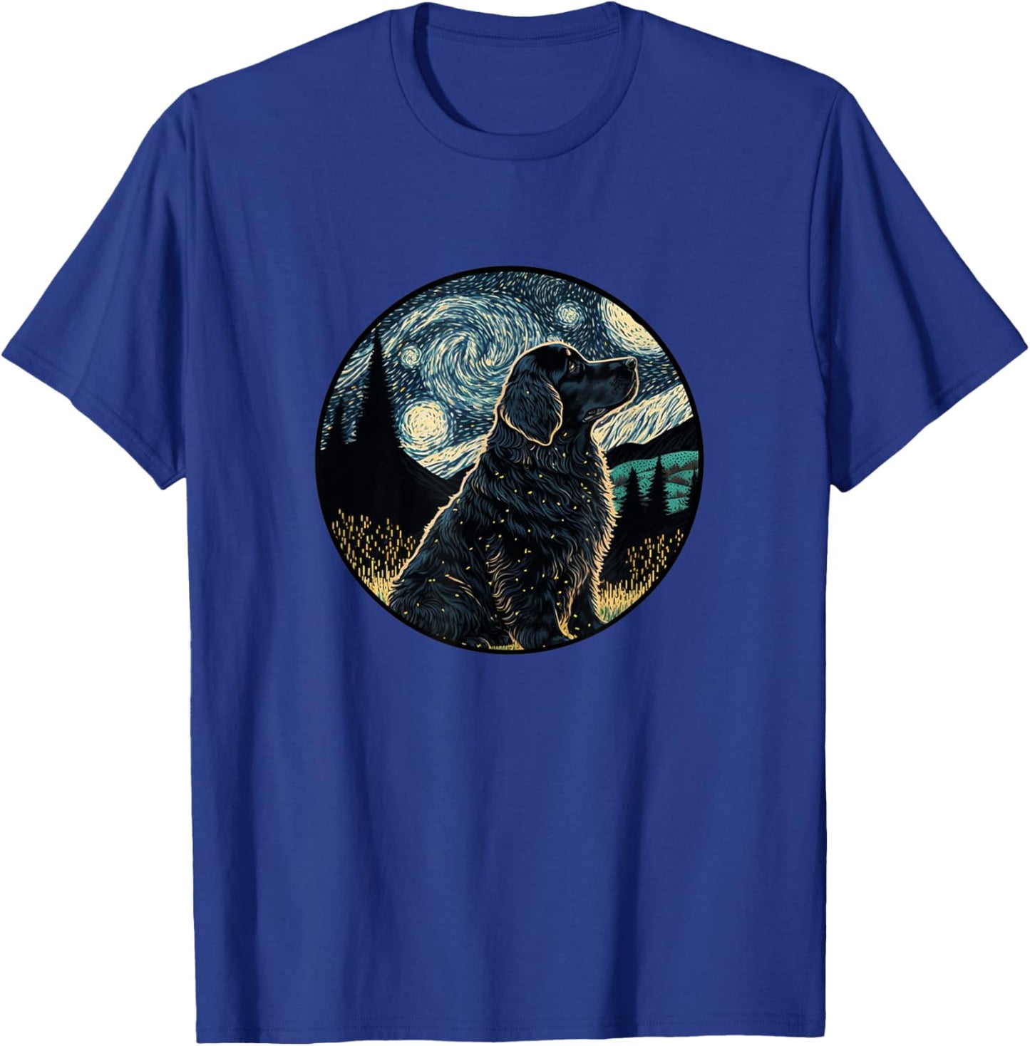 Black Golden Mountain Dog Starry Night Painting Dog Mom Dad Women Kids T-Shirt - T-Shirt | Royal