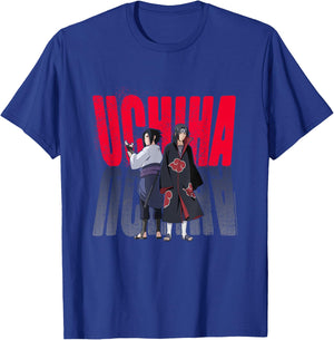 Naruto Shippuden Uchiha Itachi & Sasuke Gradient Logo Anime T-Shirt - T-Shirt | Royal