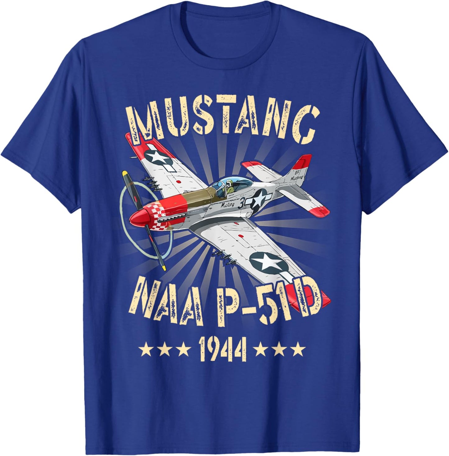 P-51D Mustang Vintage North American P-51D Fighter Warbirds T-Shirt - T-Shirt | Royal