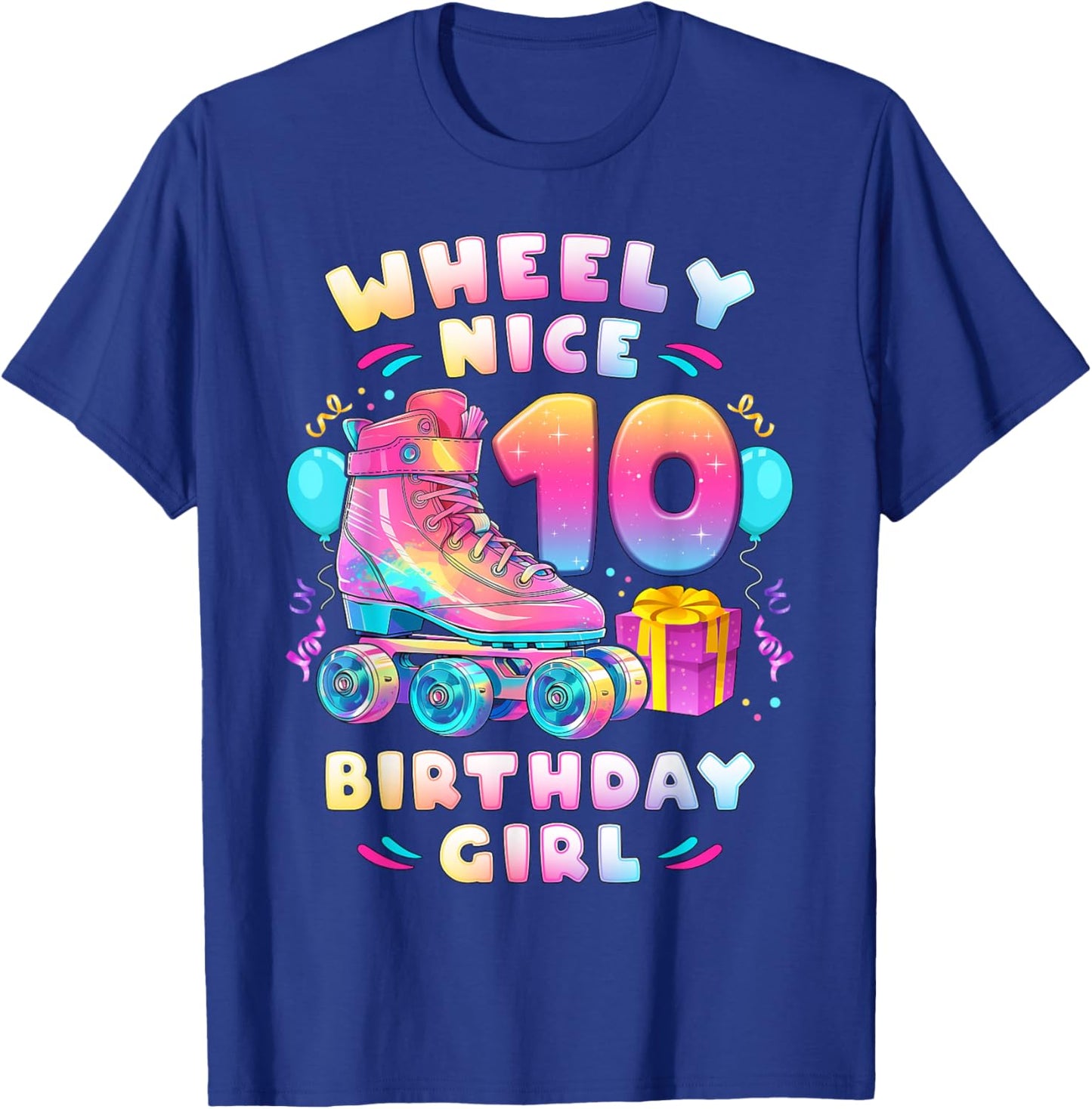 10th Birthday Girl 10 Years, Roller Skates, Number 10 T-Shirt - T-Shirt | Royal