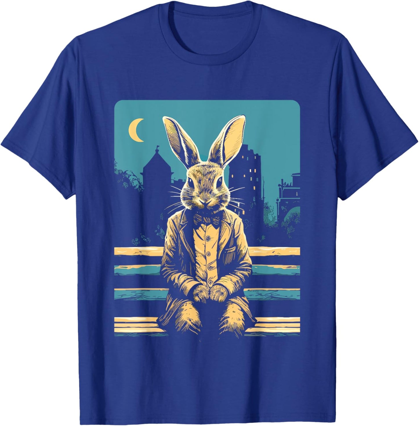 Rabbit on a park bench, Moon, Bunny Lovers, Men,Women, Kids T-Shirt - T-Shirt | Royal