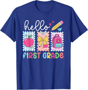 Hello First Grade Team Back to School Teacher Student Kids T-Shirt - T-Shirt | Royal