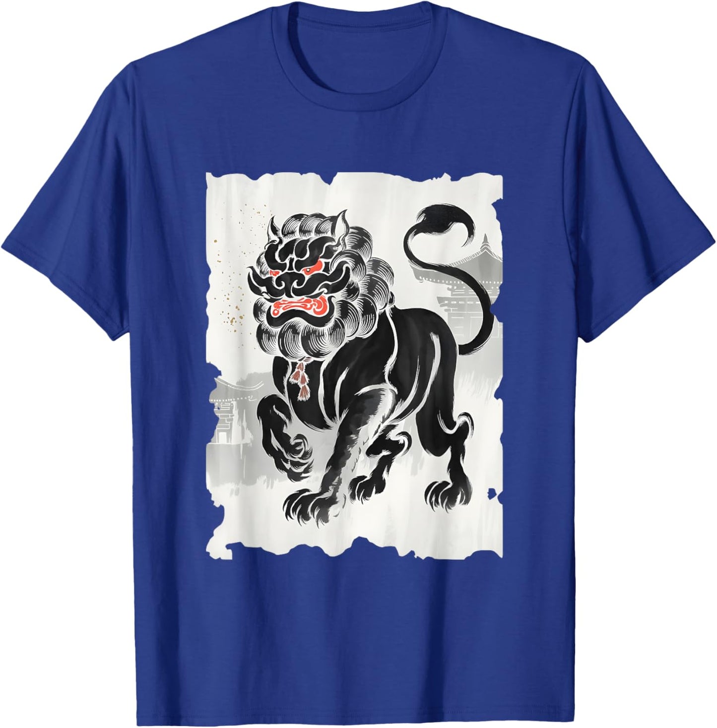 Komainu Sumi-e Graphic - Vintage Japanese Art Lion-Dog T-Shirt - T-Shirt | Royal