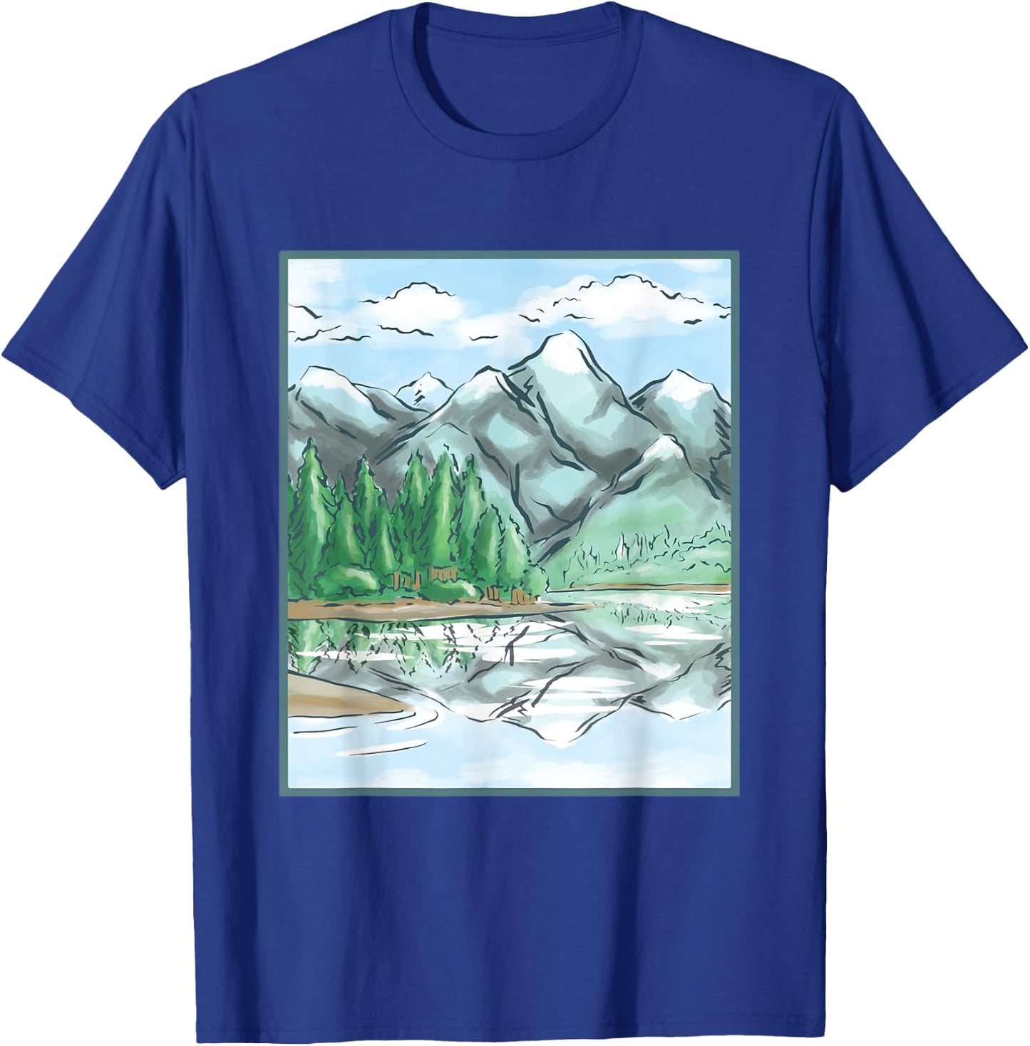 Nature Forest Lake Mountain Landscape T-Shirt - T-Shirt | Royal