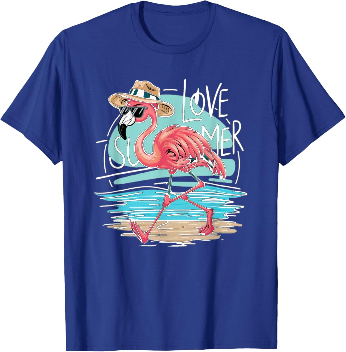 I Love Summer, Flamingo mit Hut, Urlaub, Sommermotiv weiss T-Shirt - T-Shirt | Royal