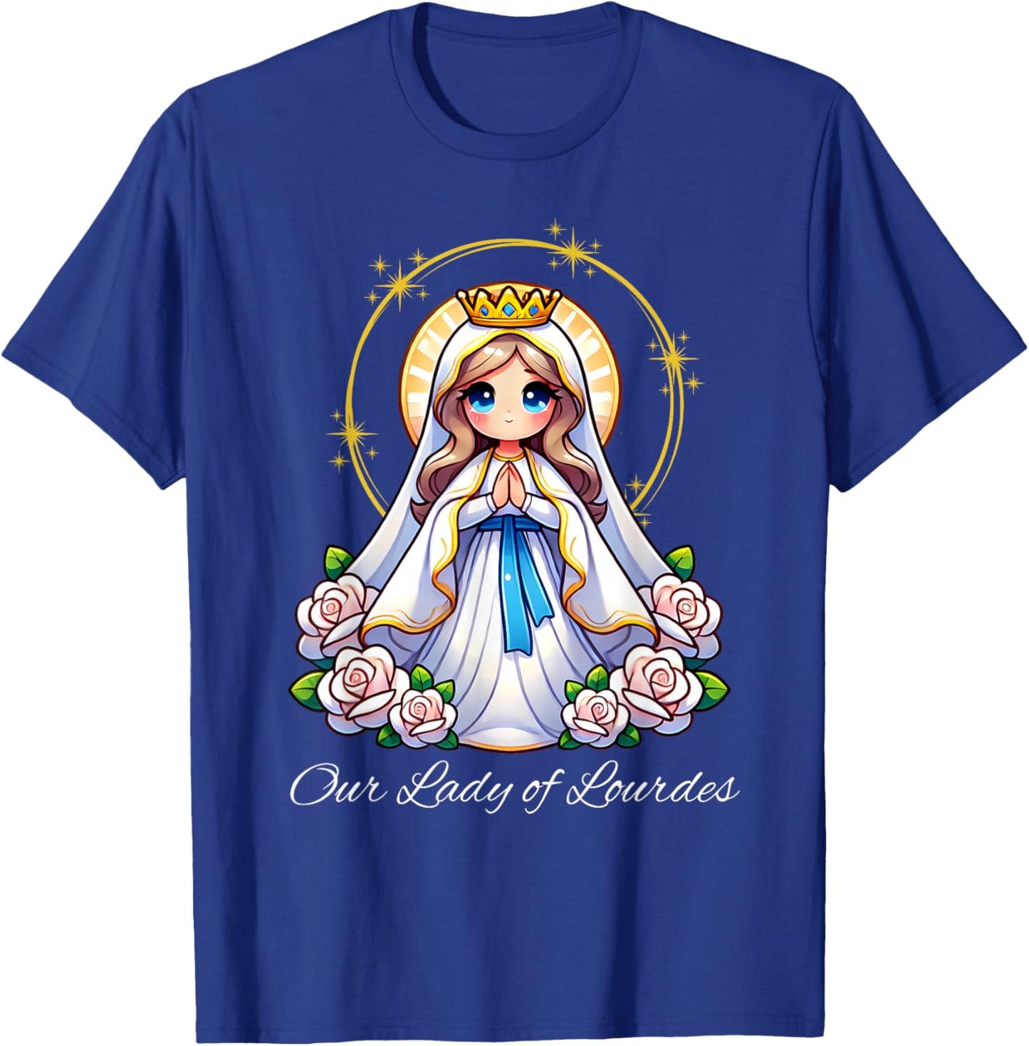 Our Lady of Lourdes Pray Mary Cute Women Catholic Girls kids T-Shirt - T-Shirt | Royal