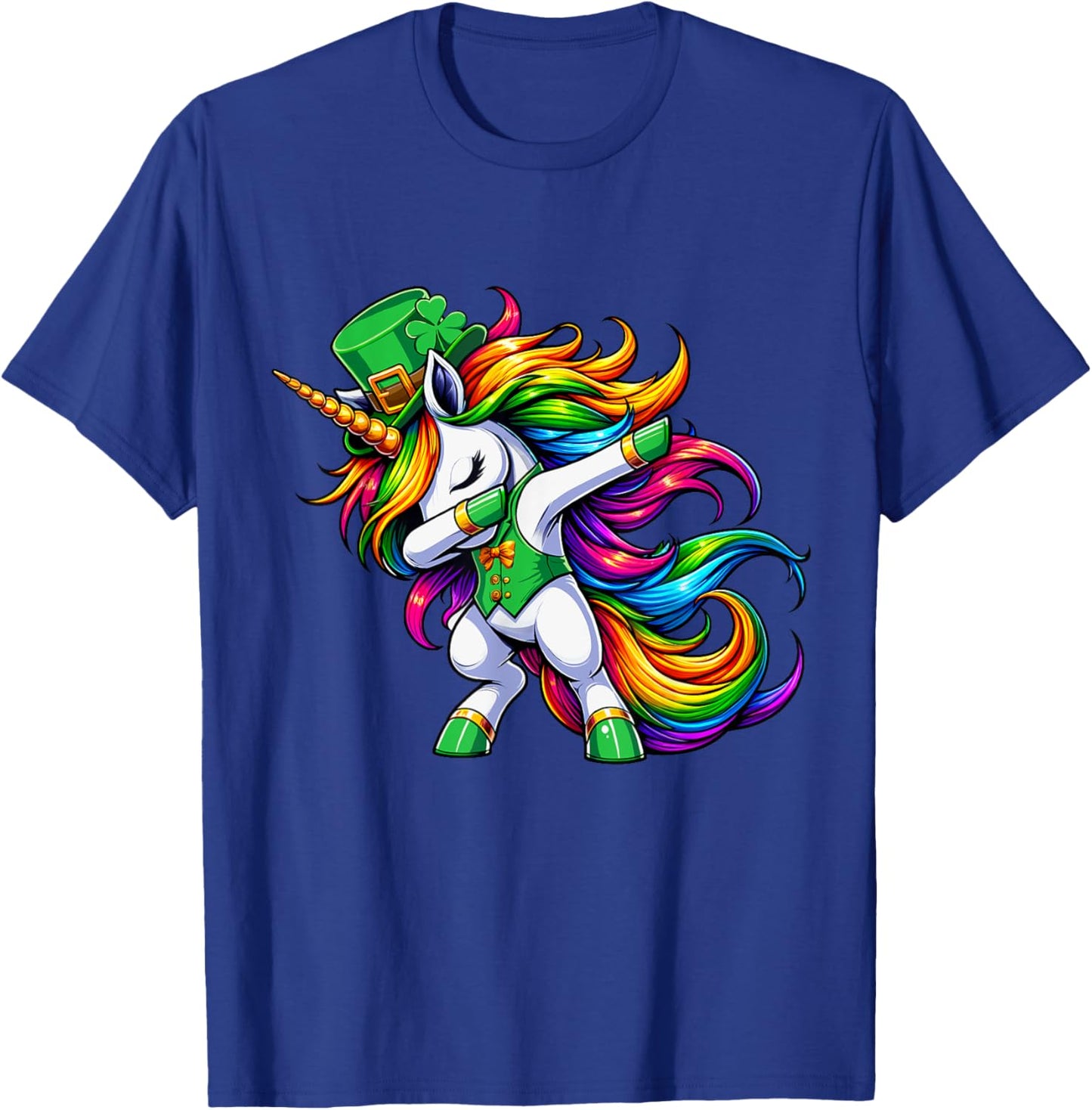 St Patricks Day Girls Women Boys Dabbing Unicorn Leprechaun T-Shirt - T-Shirt | Royal
