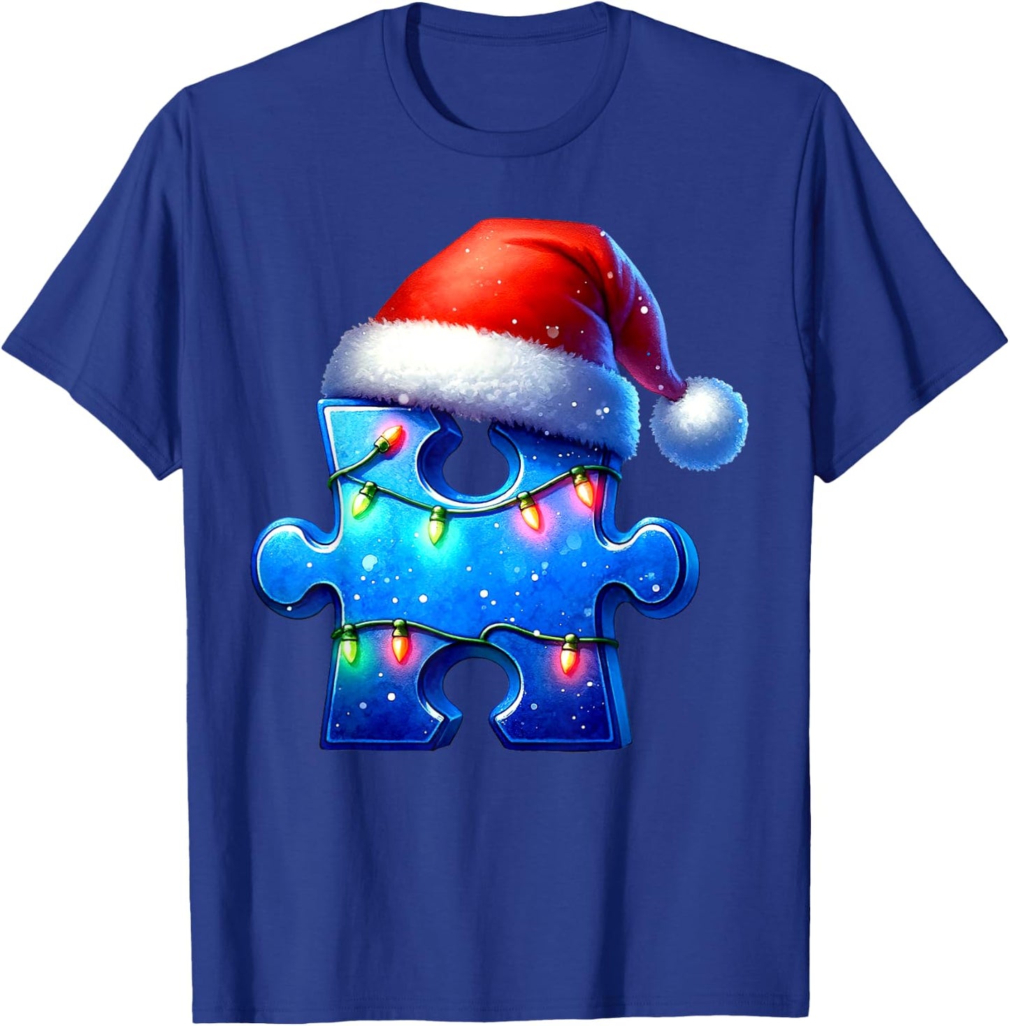 Puzzle Piece Santa Hat Autism Awareness Autistic Christmas T-Shirt - T-Shirt | Royal