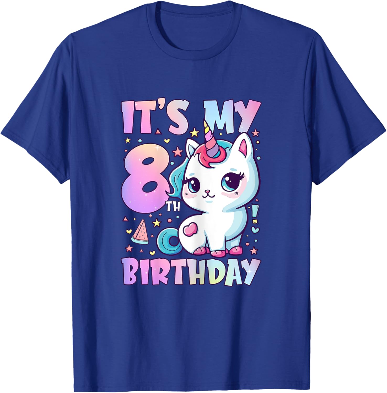 8th Birthday Shirt For Girls 8 Year Old Cat Unicorn Birthday T-Shirt - T-Shirt | Royal
