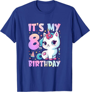 8th Birthday Shirt For Girls 8 Year Old Cat Unicorn Birthday T-Shirt - T-Shirt | Royal