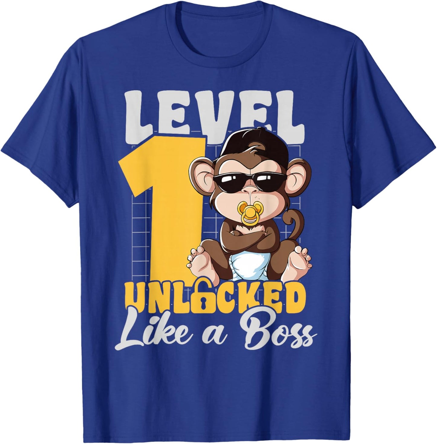 Turned 1 Year Like a Boss 1st Birthday Monkey Boy Girl Kids T-Shirt - T-Shirt | Royal