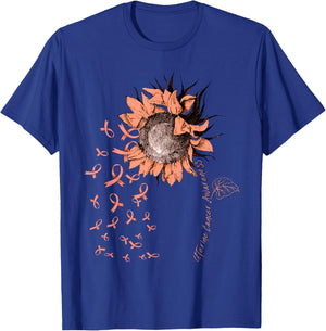UTERINE CANCER Awareness Sunflower Peach Ribbon T-Shirt - T-Shirt | Royal