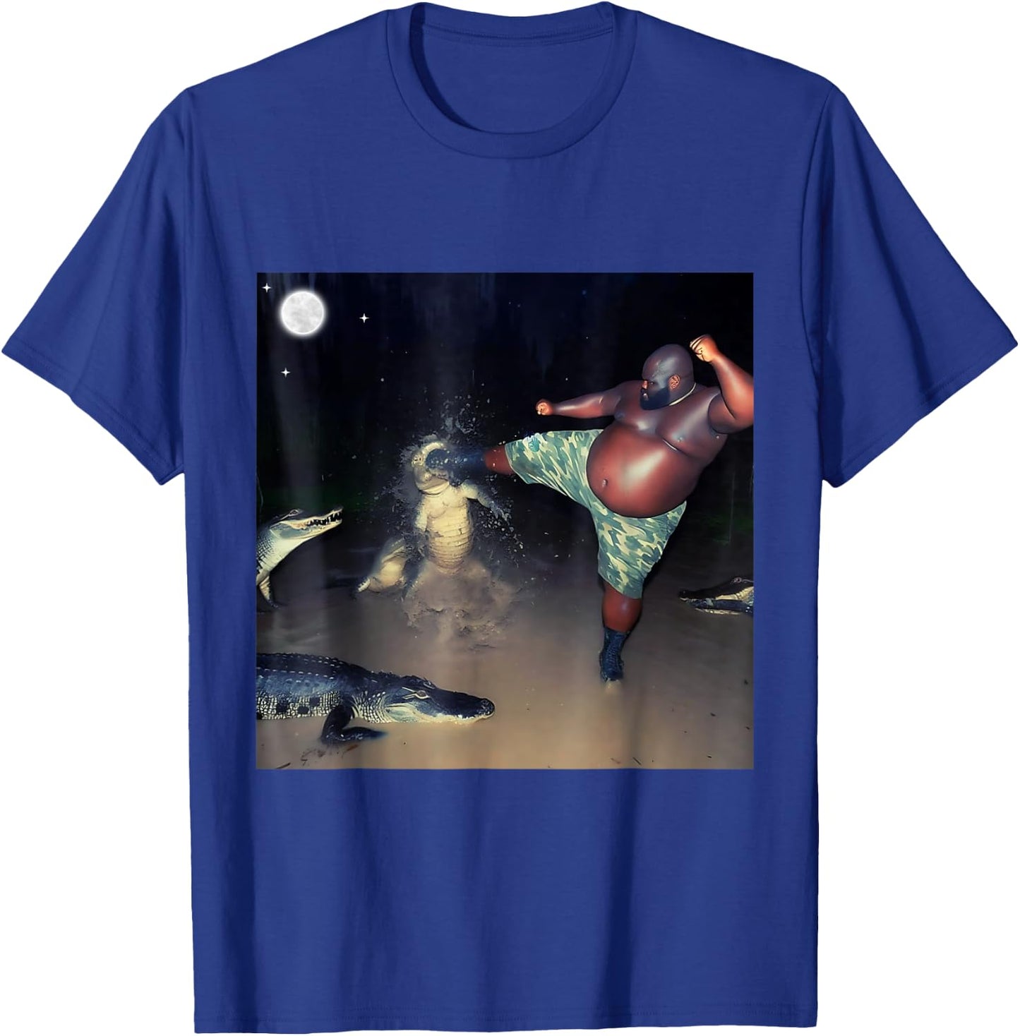 Man Kicking Alligator In Swamp Funny Oddly Meme Humor T-Shirt - T-Shirt | Royal
